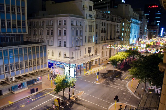 View of Christmas lights on Adderley Street, Cape Town