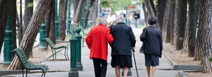Old ladies walking in Genoa's tree-lined Carignano neighbourhood
