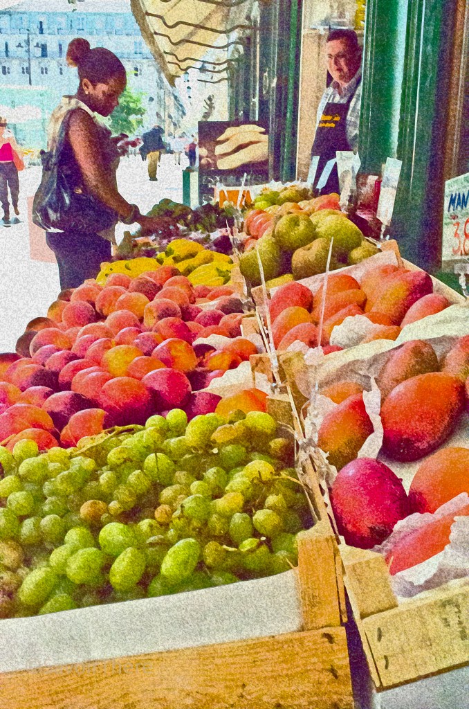 Fruit seller and customer