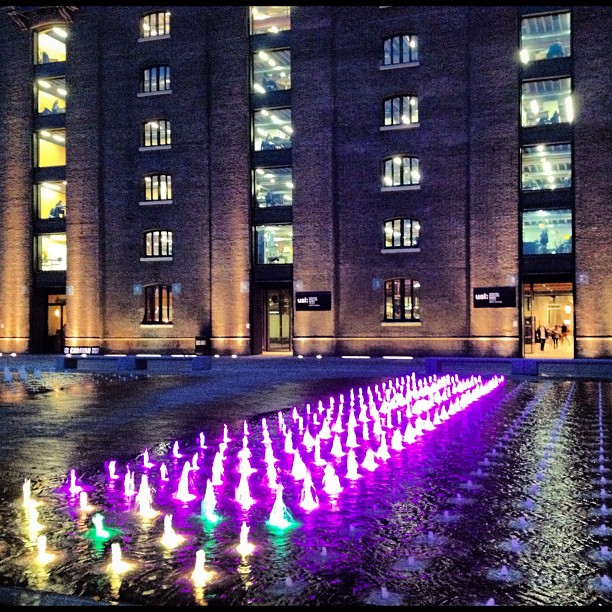 The fountains outside the new Central St Martins building