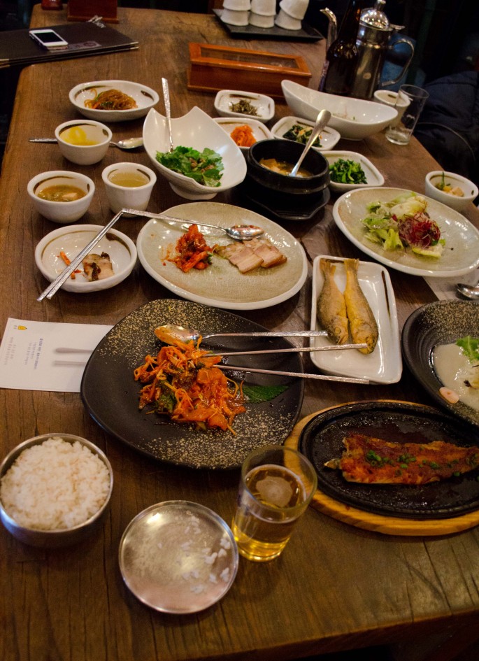 The table was laden with small dishes at lunchtime