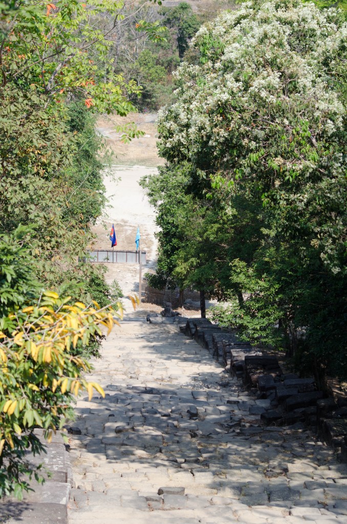 Looking down to the point at the Thai Cambodian border at Preah Vihear Temple where fighting has previously broken out