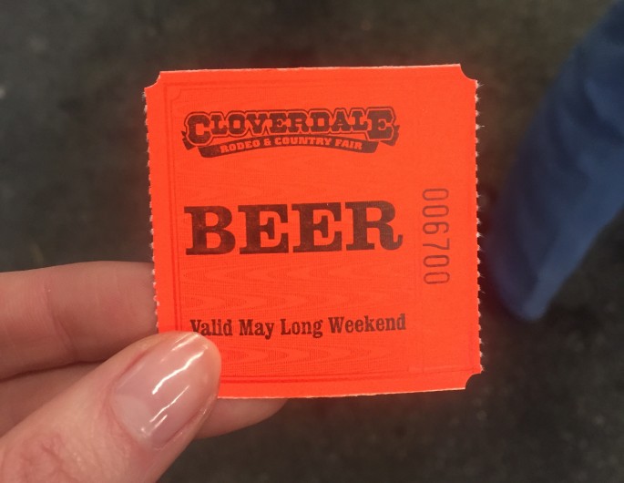 beer ticket at Cloverdale Rodeo