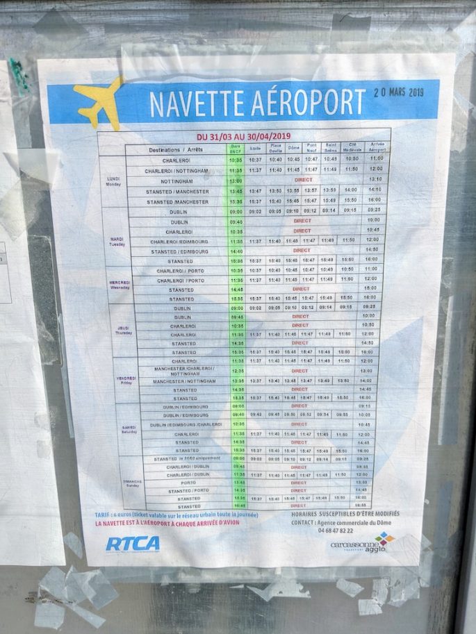 Carcassonne Airport Shuttle Bus Timetable