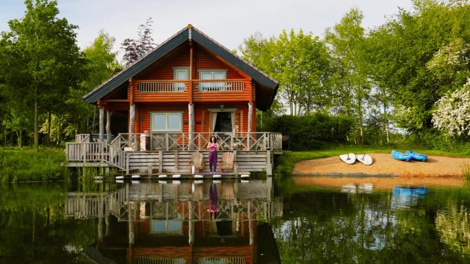 Yoga outside my log cabin