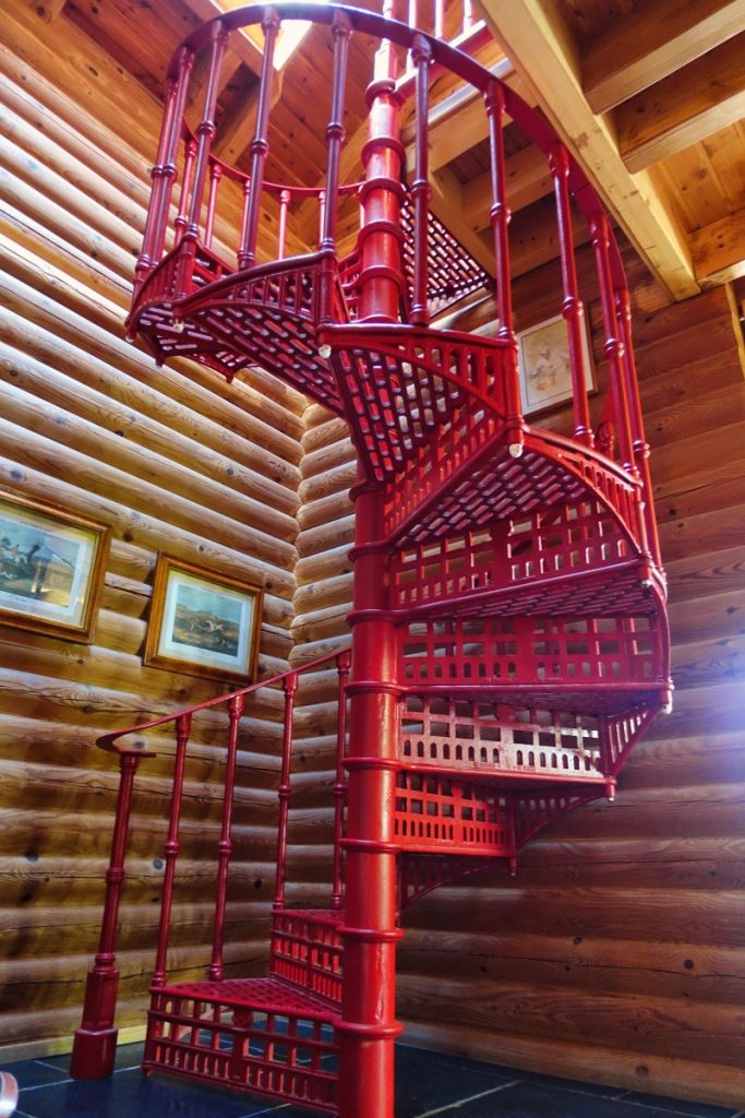 log house spiral staircase