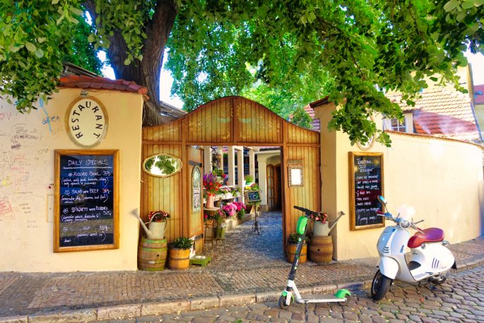 Exterior of a cute restaurant in Prague